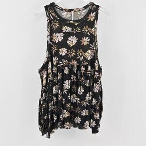 Free People Womens Madison‎ Top Size XS Dark Floral Sleeveless Baby Doll Tiered